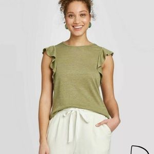 Green Ruffle Sleeve Target Top